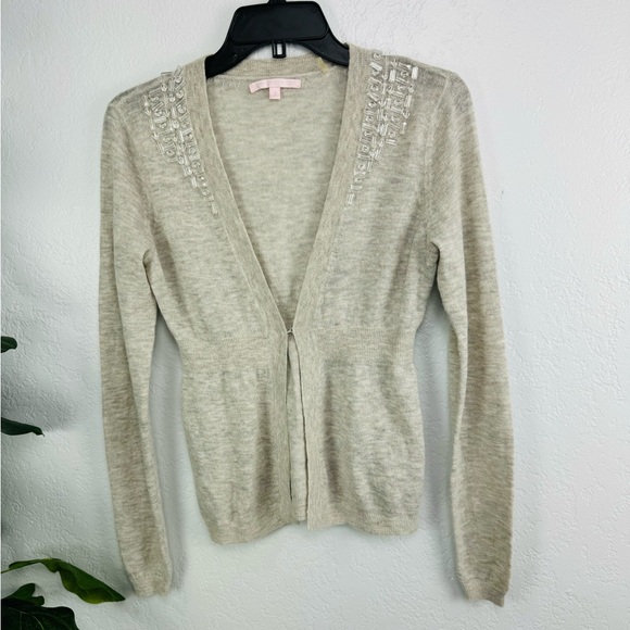 Rebecca Taylor Y2K Cashmere Bejeweled Baby Doll Pelum Grey Single Hook Cardigan - Picture 2 of 8
